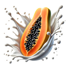 Fototapeta premium Papaya png half papaya png summer fruit png papaya water splash png papaya milk splash png watercolor fruit png falling papaya slice png papaya transparent background.