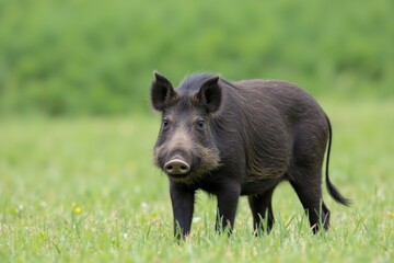 Wild Boar in a Grassy Field