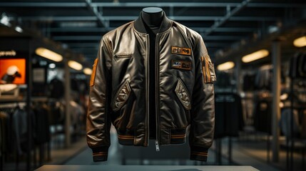 Naklejka premium A photo of a bomber jacket on a display rack