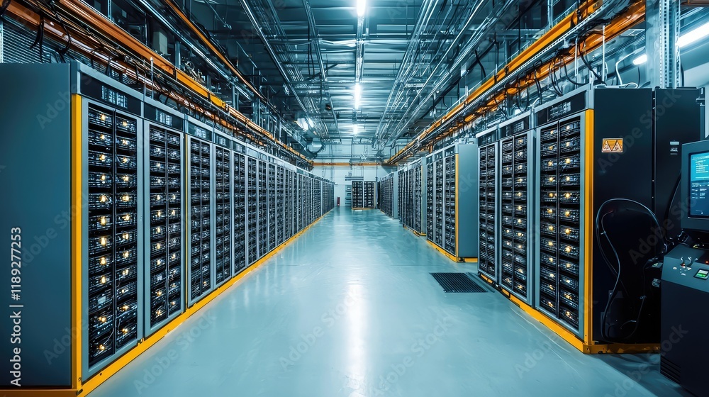 Aufkleber high-tech data center interior with rows of server racks
