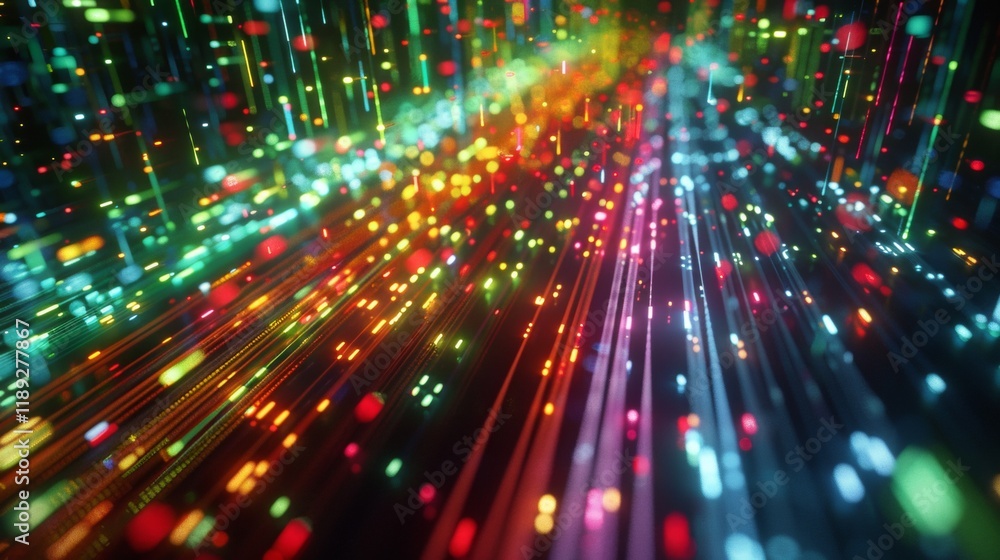 Poster Dynamic visualization of network traffic as colorful data packets in a digital environment