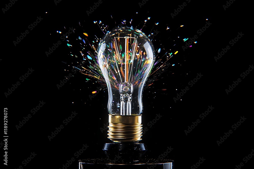 Aufkleber bright idea exploding light bulb with colorful sparks innovation concept