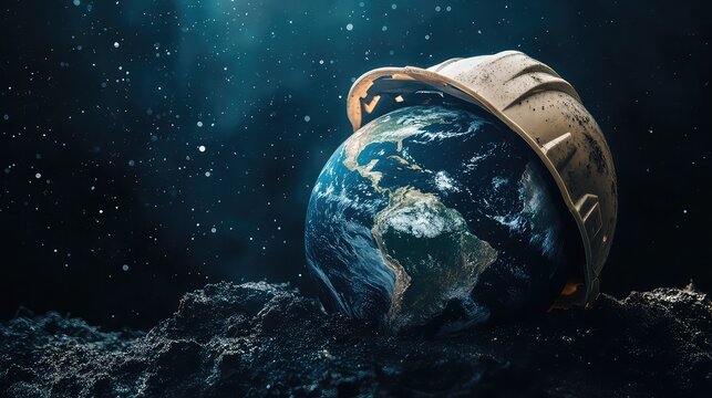 A visual representation for World Day of Safety and Health at Work, with Earth wearing a helmet, highlighting the need for protection and safety in both the workplace and the environment - Powered by Adobe