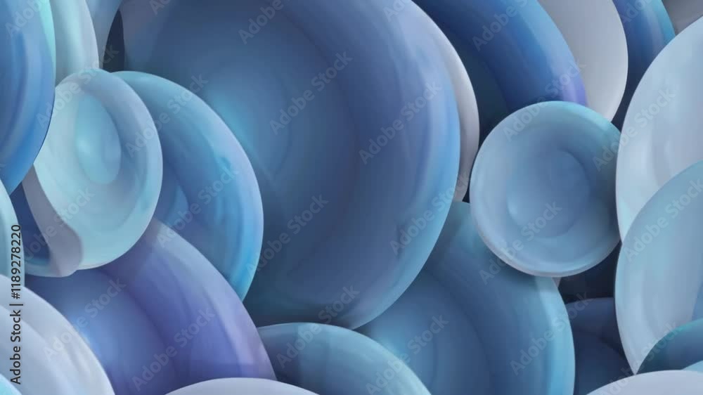 Poster abstract blue bubbles with lighting effects, showcasing a modern and artistic interpretation of micr