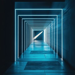 Fototapeta premium Futuristic Neon Corridor: A Glowing Path into the Unknown
