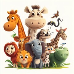 Naklejka premium Adorable Cartoon Animals Gather Together In A Friendly Group
