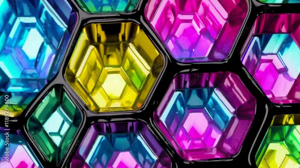 Poster colorful hexagonal patterns create a vibrant mosaic of light and shadow, perfect for modern design p