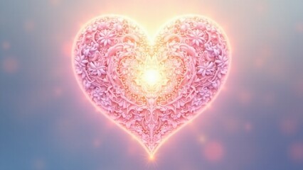 Obraz premium A glowing heart filled with delicate mandala patterns in pastel hues, symbolizing love’s balance and spiritual connection. Soft details and harmonious designs evoke inner peace and beauty.