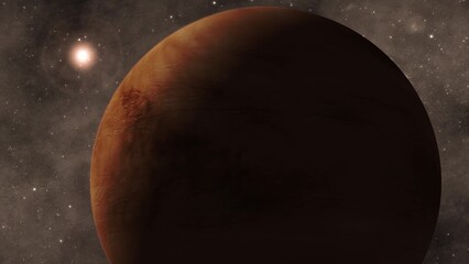 3d realistic Venus atmosphere planet glowing sun view on space