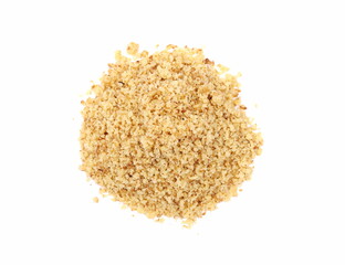 Walnut chopped, grated pile isolated on white