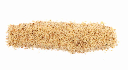 Walnut chopped, grated pile isolated on white