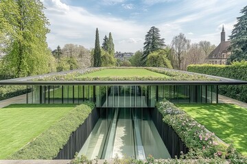 Fototapeta premium Modern museum green roof garden park city