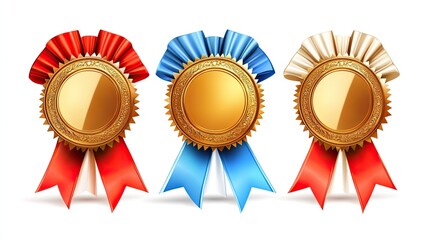 Gold award medals with ribbons, isolated on white background, for achievement recognition and celebratory design