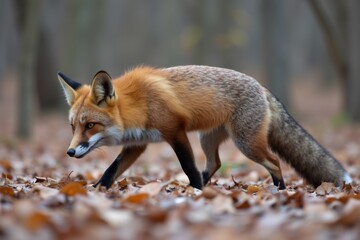 Fototapeta premium Autumn Alert: Red Fox Strolls Through the Forest