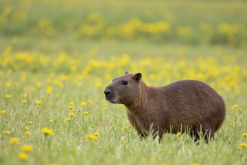 Capybara in a Blurred Tropical Landscape