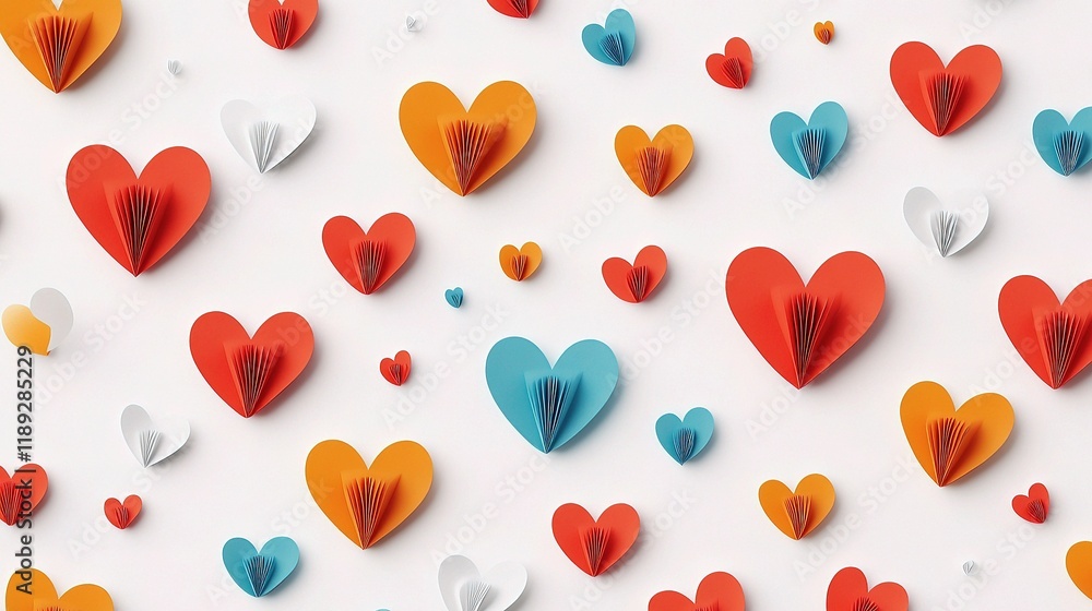 Poster Colorful Paper Hearts Pattern on Pristine Background for Design Use