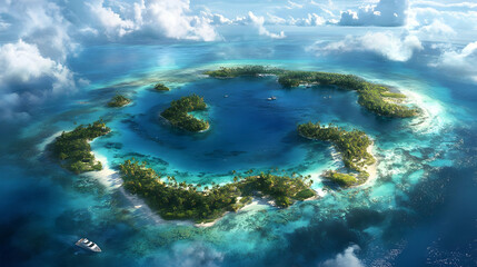 Fototapeta premium Secluded Tropical Island Paradise: An Aerial View of Azure Waters and Lush Greenery