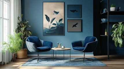Inspiring Blue and Gray Office Meeting Room with Stylish Decor