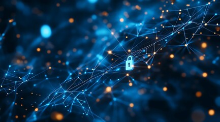 Digital Padlock on abstract technology background, Technology security concept. Modern safety digital background. Protection system.