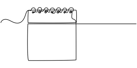 Continuous Line Drawing of Schdule Icon. Hand Drawn Symbol Vector Illustration, Tear-off sheet calendar with continuous line art. Time planner in a simple linear style. Vector illustration with one. 