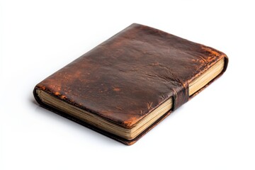 Obraz premium old brown leather journal on white background