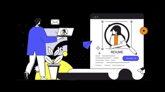 A professional individual works on a digital resume in a modern, minimalist setting.