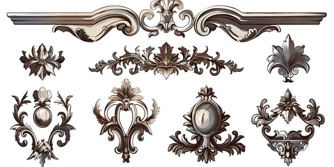 A vintage set of decorative elements, such as floral patterns, scrolls, and elegant borders, designed to enhance a logo with a classic, timeless aesthetic.