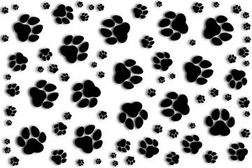 Premium pattern of paw silhouettes on white background