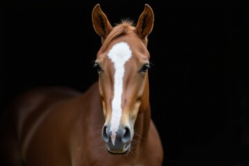 Alert Brown Horse Against Black Background