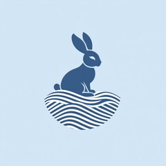 Serene rabbit on waves, peaceful background, logo design