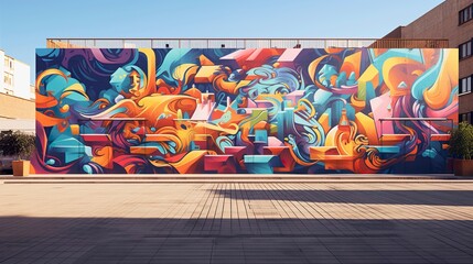 A photo of a cityscape with vibrant street art