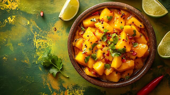 Aam ka achaar or mango pickle fresh Food on colourful background