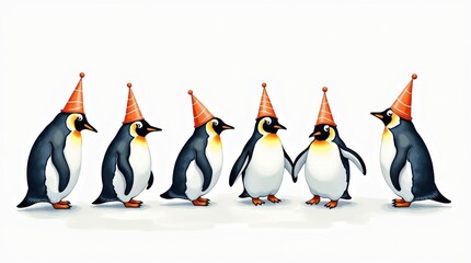 Obraz premium Celebrating penguin day festive penguins in hats fun event bright atmosphere cheerful gathering