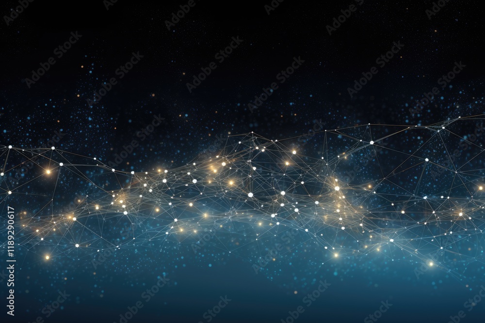 Poster intricate digital lines and dots create a cosmic representation of networks and connections in a dar
