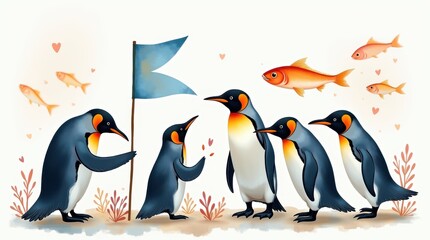 Obraz premium Celebrating penguin day with animated penguins underwater paradise digital art colorful viewpoint playful concept