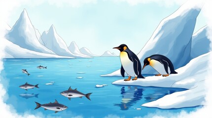 Obraz premium Penguin day celebration antarctic waters digital art icy environment vibrant viewpoint joyful concept