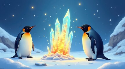 Fototapeta premium Penguin day celebration icy landscape digital art winter wonderland whimsical view chill vibes