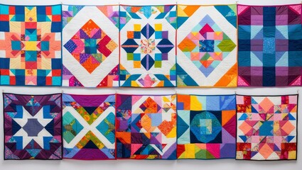 Obraz premium Vibrant quilts showcased against a crisp white backdrop