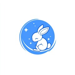 Cute bunny moon logo design, night sky, brand, children