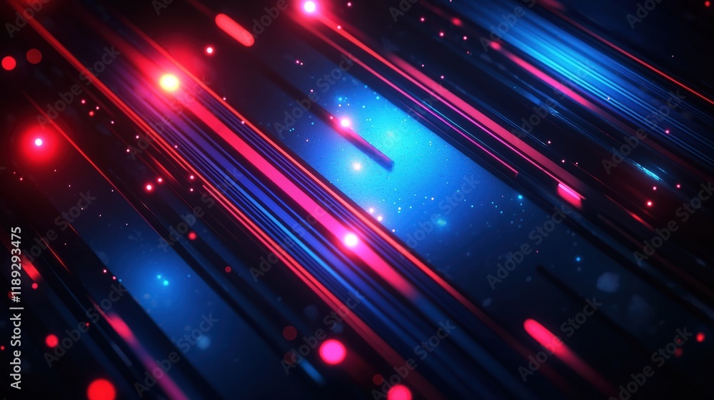Poster abstract futuristic design with dynamic overlapping layers of blue, red. diagonal stripes create sen