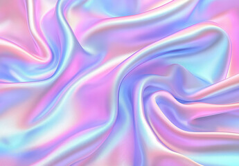 Obraz premium Luxurious iridescent silk fabric in pastel shades, displaying soft flowing texture, colorful gradient design for fashion, elegance, and textile inspiration