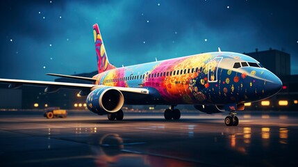 Fototapeta premium A photo of a colorful airplane livery