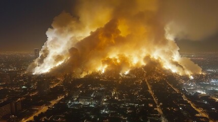 Massive Wildfire Engulfs City at Night