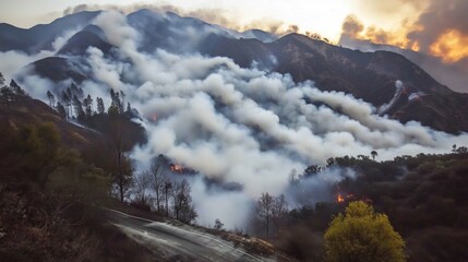 Thick Smoke From Wildfire Rising Over Burned Forest Hills