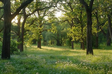 a natural landscape with dense forest with large trees and different botanical diversities in daylight
