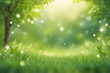 Vector green, bokeh, nature background. Summer landscape blurred effect.