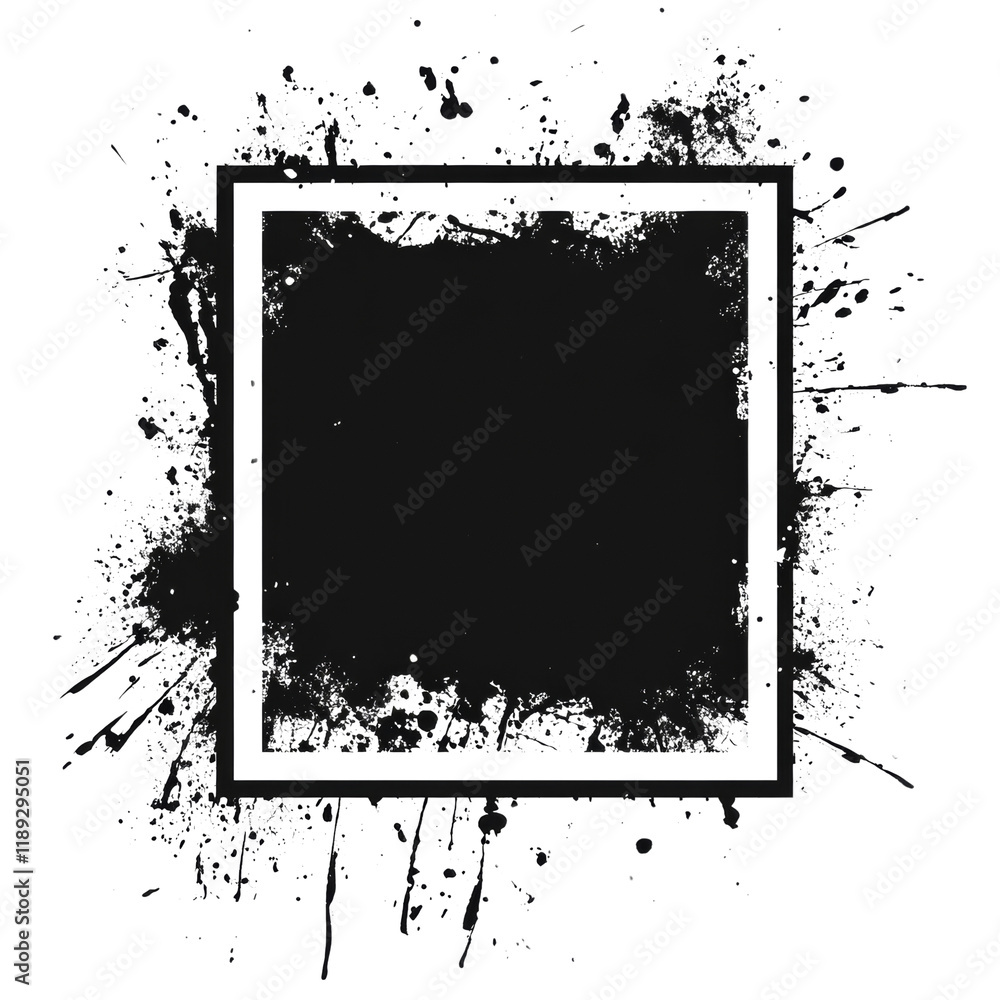 Poster abstract black square frame with white splashes