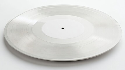 A blank vinyl record with a white cover on white background