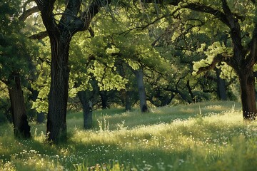 a natural landscape with dense forest with large trees and different botanical diversities in daylight