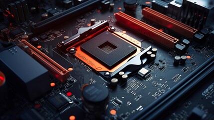 Fototapeta premium A photo of a computer motherboard close-up